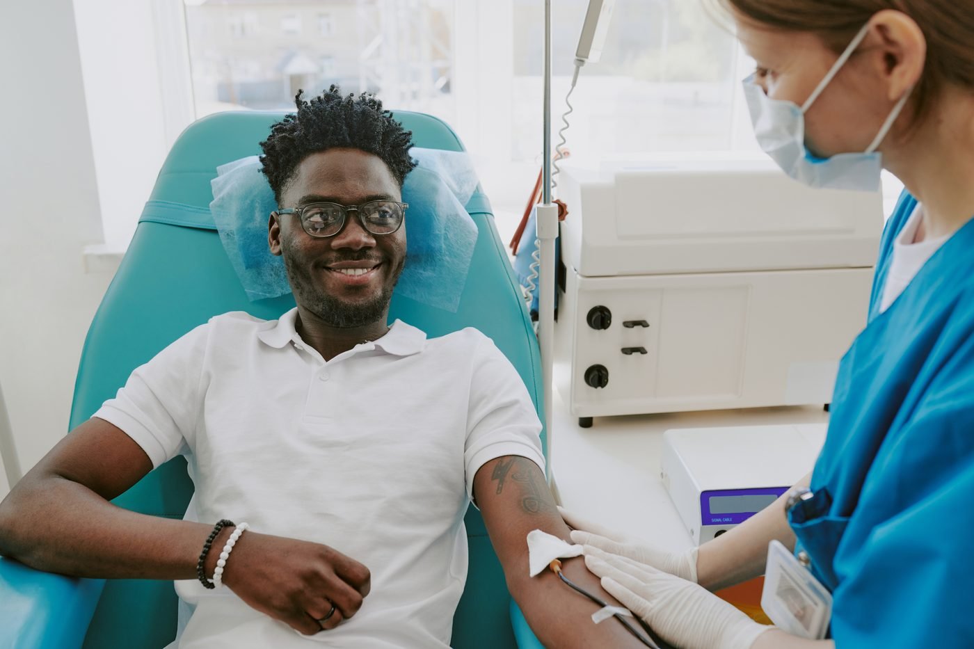 A patient receiving calm, attentive care during treatment